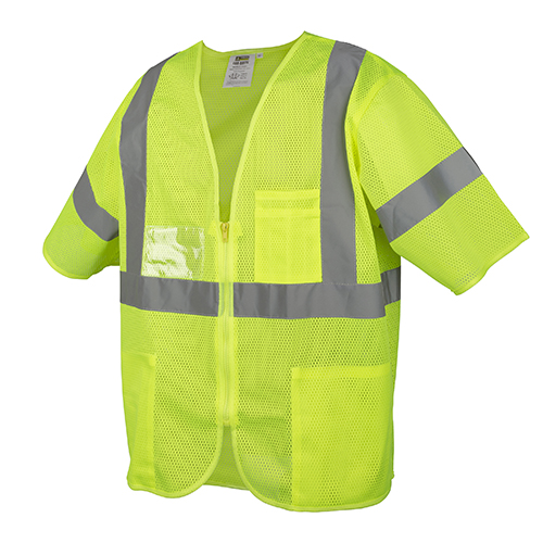Cor-brite? Type R, Class Iii, Lime Mesh Vest, Zipper Closure, 2-inch Silver Reflective Tape, Pockets: Two Inside Lower, One Outside Lower, Chest With 4-division Pen Pocket