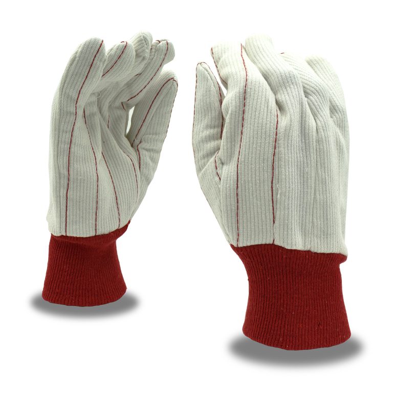 Corded Double Palm, Nap-in, Natural, Red Knit Wrist