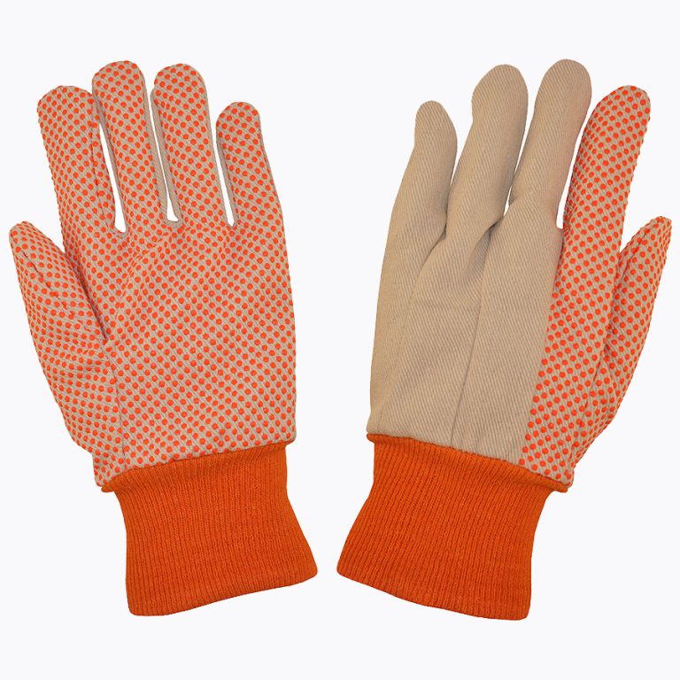 Medium Weight, Cotton Canvas, Hi-vis Orange PVC Dots, Orange Knit Wrist
