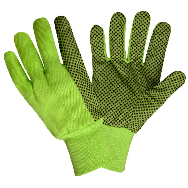 Hi-vis Lime Canvas, Black PVC Dots, Lime Knit Wrist
