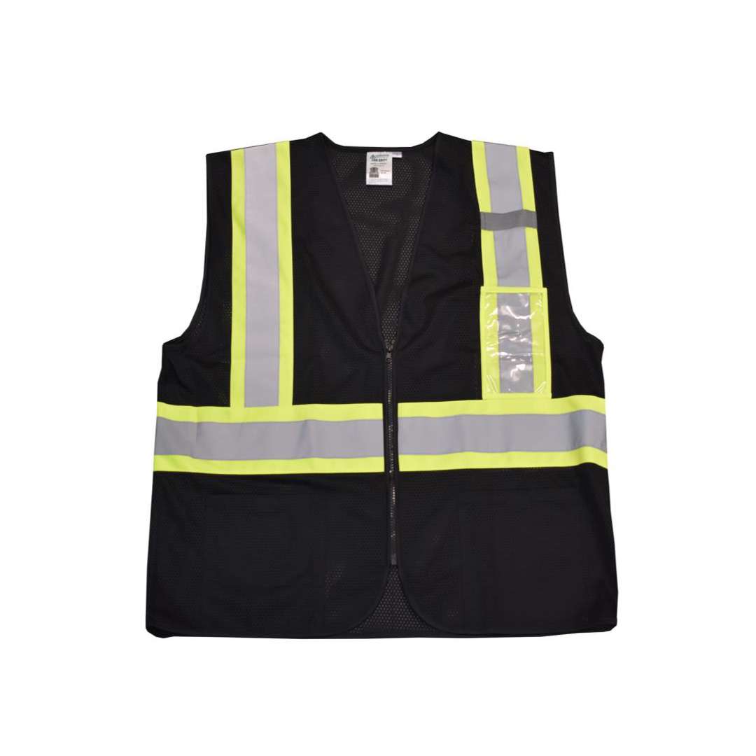 Cor-brite?, Non-rated, Black Mest Vest, Zipper Closure, Two Outside Lower Pockets, One Mic Tab, Id Holder, Two-tone Reflective Tape
